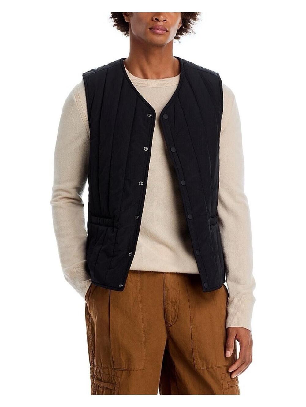 $169 Les Deux Martin Vest Mens Medium Black Quilted Nylon Snap Padded New NWT
